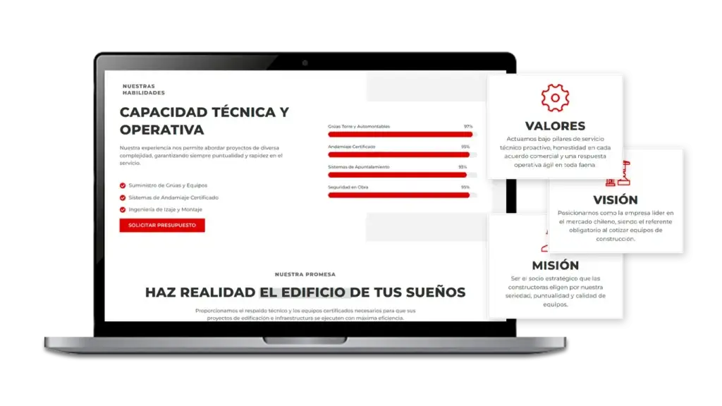 Rediseño web y catálogo técnico de grúas torre en Chile - Gruenco